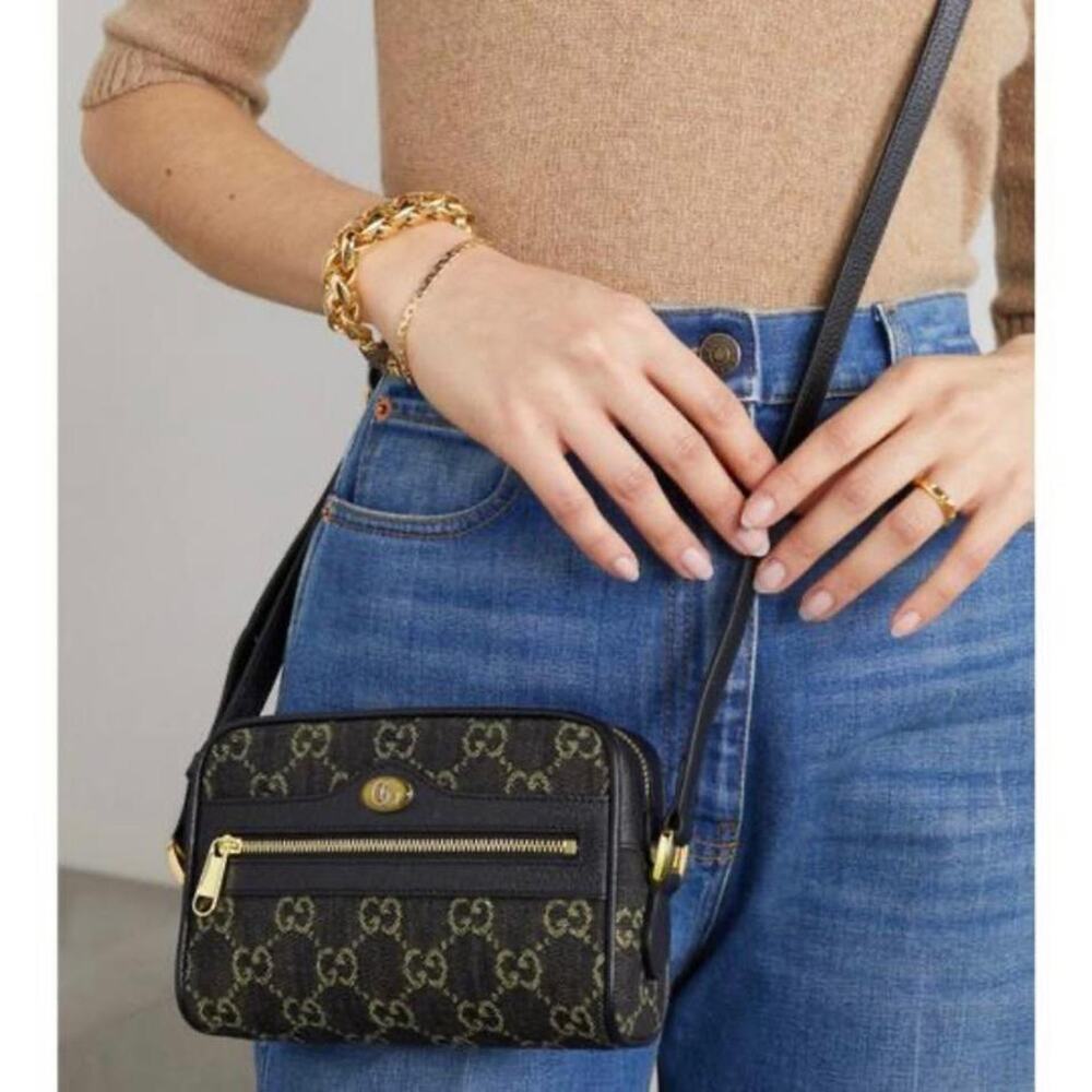 GUCCI Ophidia GG logo denim leather camera crossbody bag - Picture 2 of 8